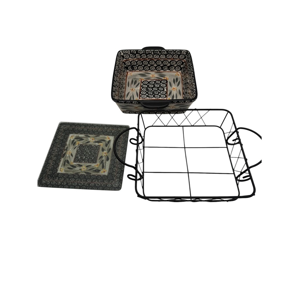 Temp-tations Old World Black 2.0 QT Square Baker Trivet Wire Rack Set